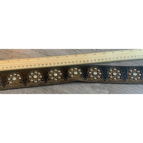 Tony Lama Memphis Lights Bling Tooled Leather Belt Size 30 Cowgirl Rodeo - Picture 4 of 6